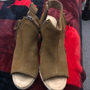 Dark tan leather wedged sandals